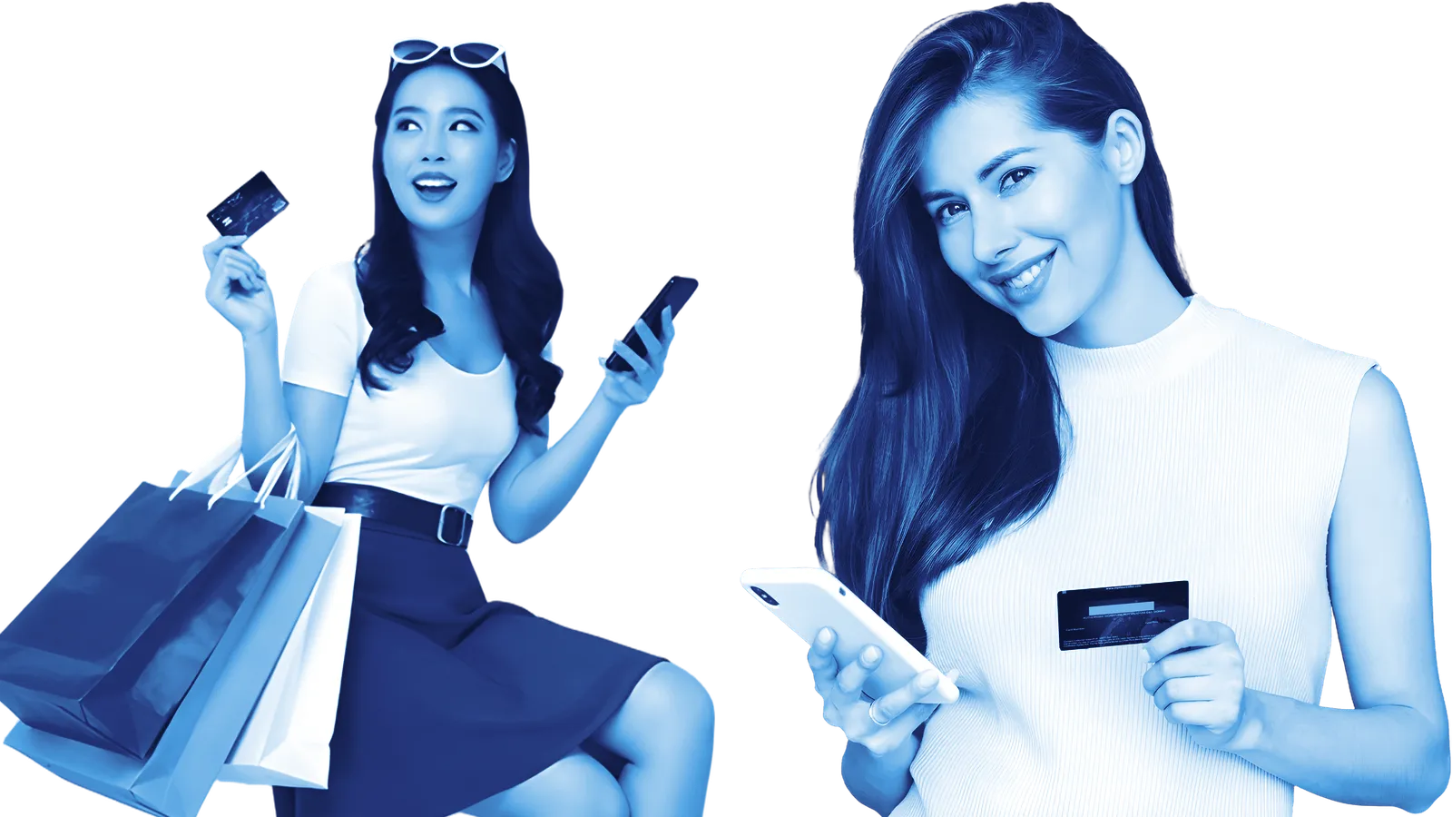 Two women smiling at their phones, sending each other messages.