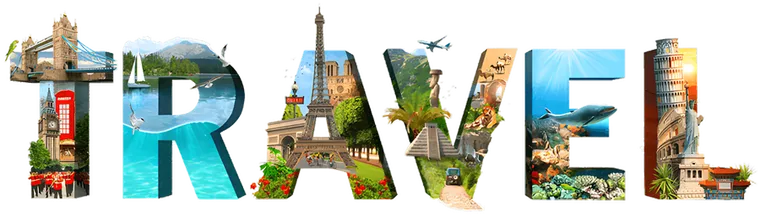 The word TRAVEL made from photos of famous landmarks.